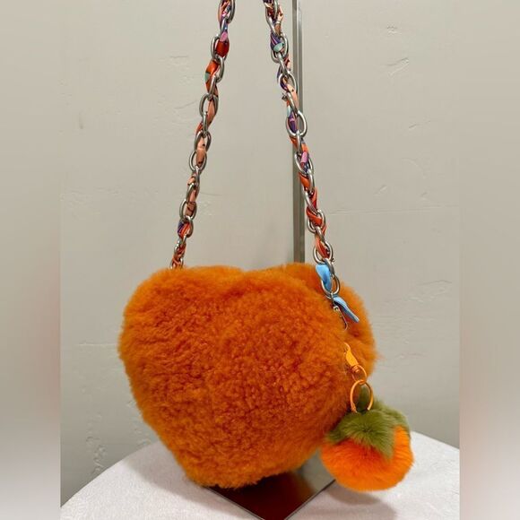 Stunning Orange Multi Use Bag & Premium Shearling Leather Heart Shaped Crossbody - Picture 3 of 16